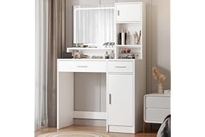MIRROTOWEL Vanity Desk with Mirror and LED Light Strip,Dressing Table with Large Drawer, 3 Level Storage Dresser & 3 Lighting Modes Adjustable Brightness, Suitable for Bedroom