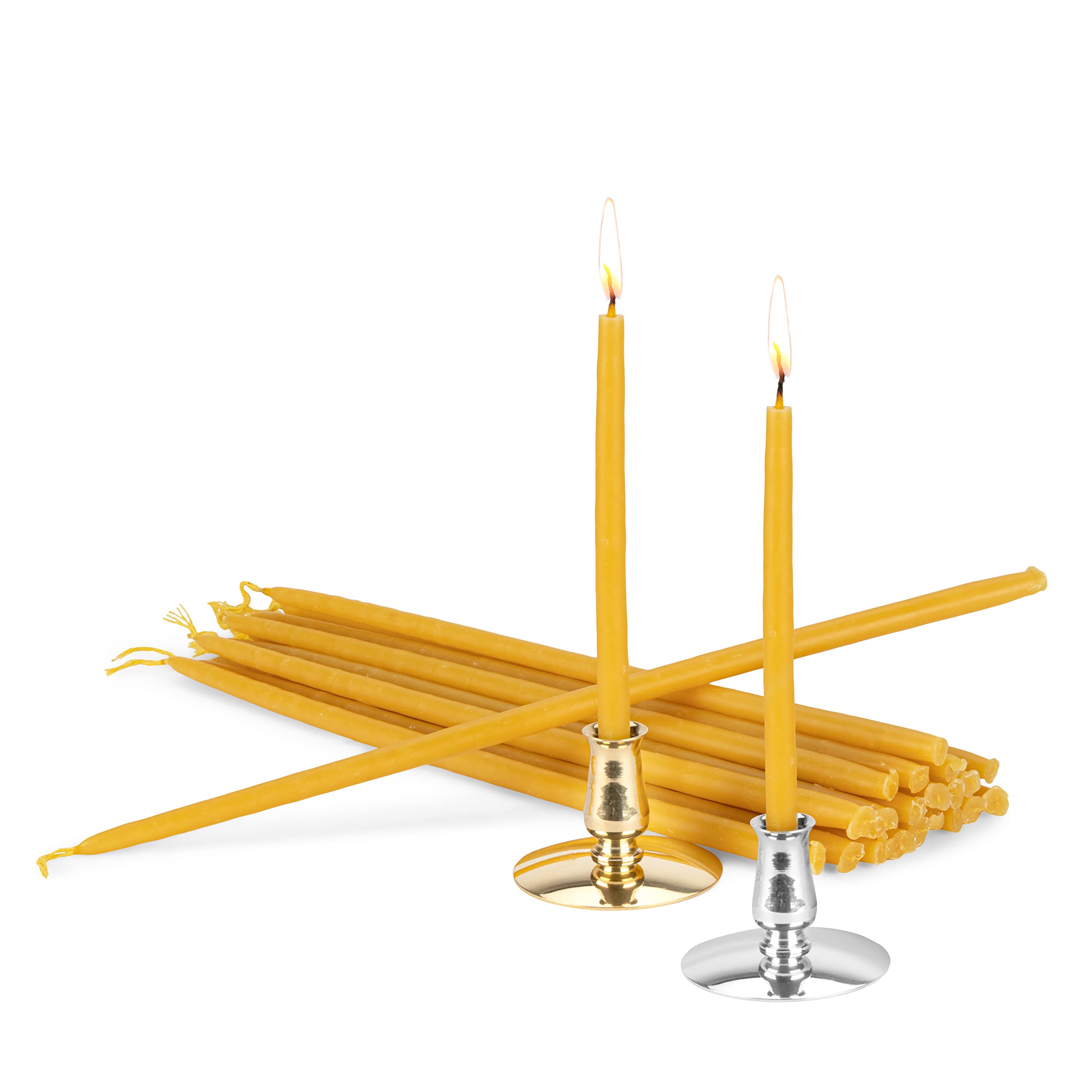 NKlaus - Set 2x candle holders with 100% beeswax taper candles L 25cm handmade 40081