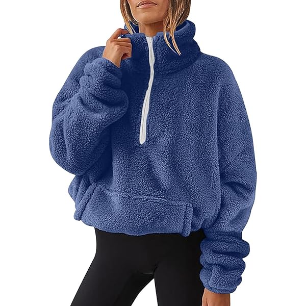 Oelaio Women Fuzzy Jackets Full Zip Hooded Sweatshirt Coat