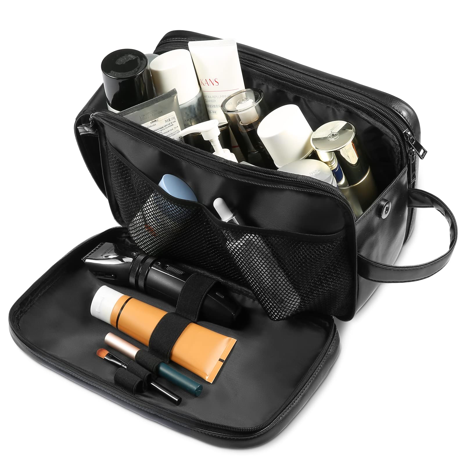 BNSPOCKET Personalized Leather Travel Toiletry Bag for Men, Large Travel Bathroom Shaving Dopp Kit, Large Cosmetic Bag Waterproof