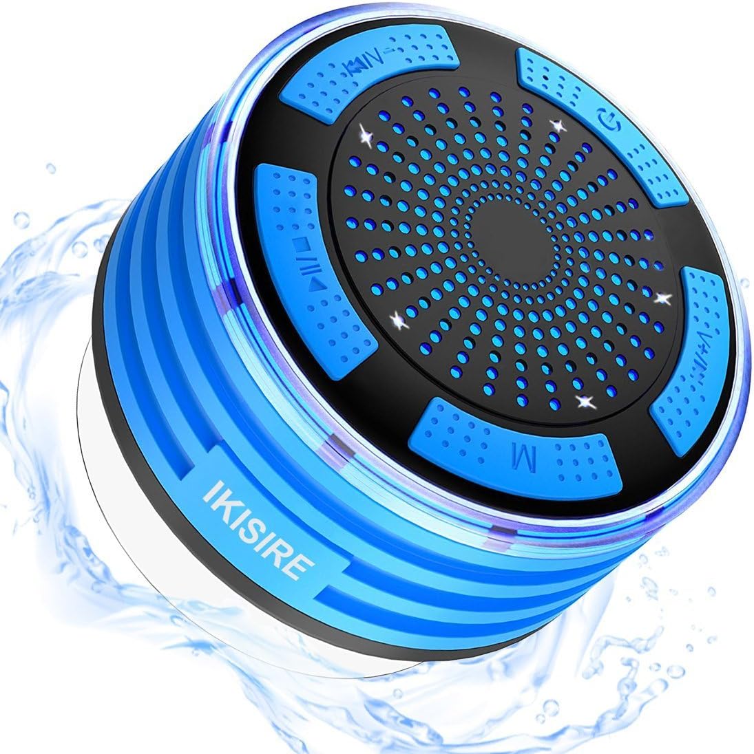 Portable Shower Radio, IP67 Waterproof Wireless Bluetooth Shower Speaker 4.0 for Pool with HD Sound & Bass, Built-in Mic, FM Radio and Colored LED Lights