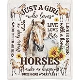 InnoBeta Horse Gifts for Girls, 50'' x 60'' Unique Design Fluzzy Blanket for Birthday/Christmas, Just a Girl Who Loves Horses, Sunflowers