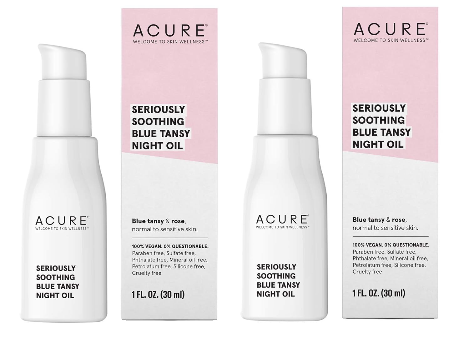 Acure Organics Seriously Soothing Blue Tansy Night Oil (Pack of 2) With Blue Tansy and Jasmine, For Normal to Sensitive Skin, 1 fl. oz.