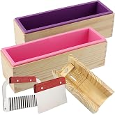 ZOENHOU 7PCS 42oz Soap Molds with Stainless Steel Wavy Slicer and Straight Slicer, Soap Loaf Bar Rectangular Silicone Soap Making Molds Kit with Wood Box DIY Tool Set for Soap Making Supplies