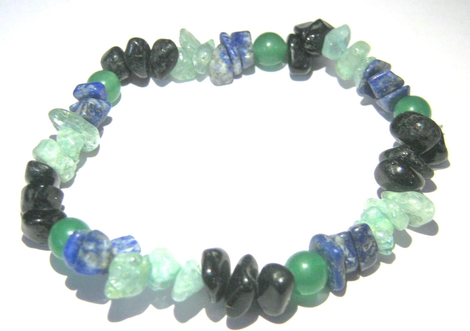 Lapis Lazuli Green Quartz Black Tourmaline Aquamarine Stretch Bracelet Crystal Healing Fashion Accessory Gift Psychic Energy Metaphysical Gemstone Chakra