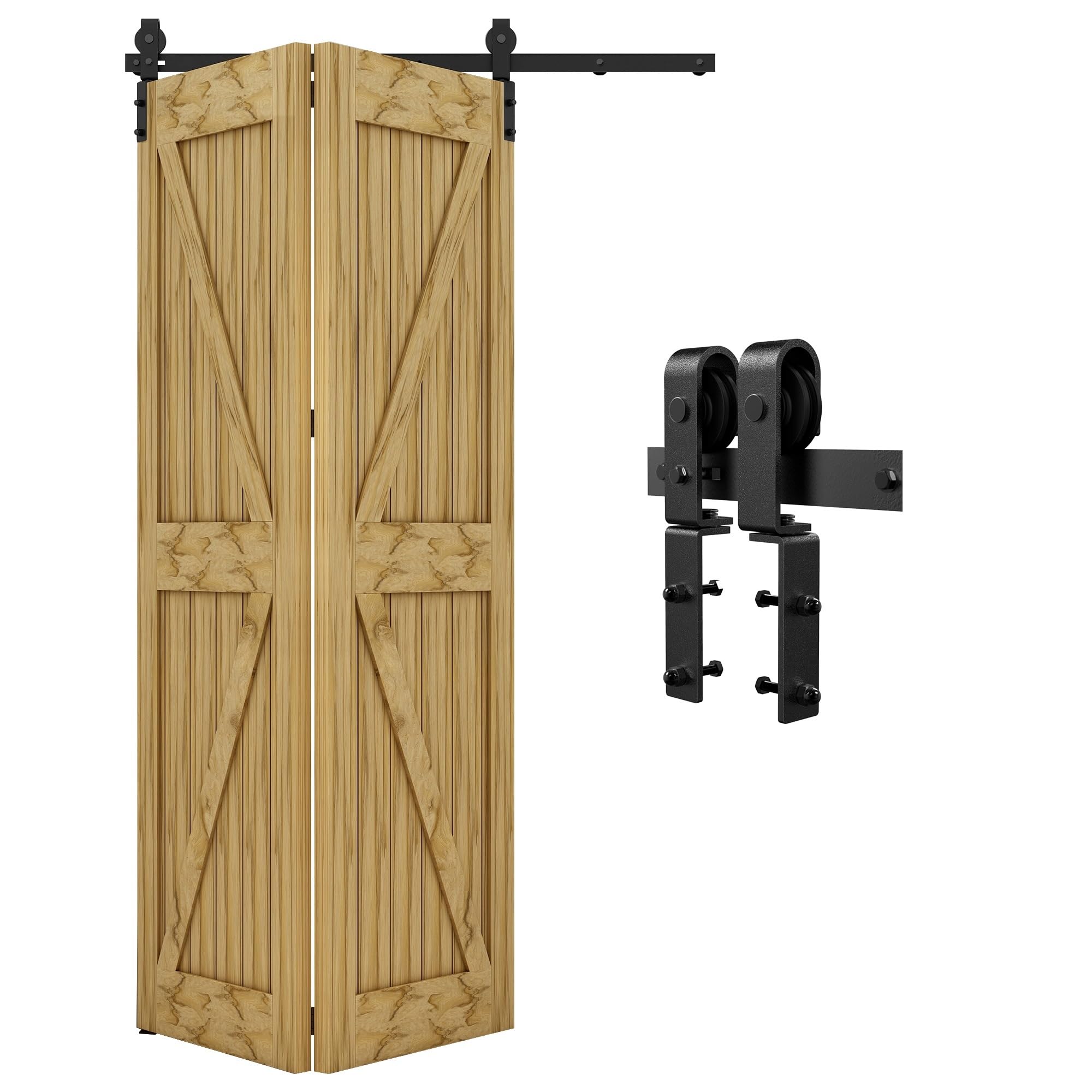 QINAIXQM 4FT/122CM Sliding Door Track Folding Door Hardware Kit Closet Rail Roller Accessory Applicable Door Width Within 122CM, no Panel