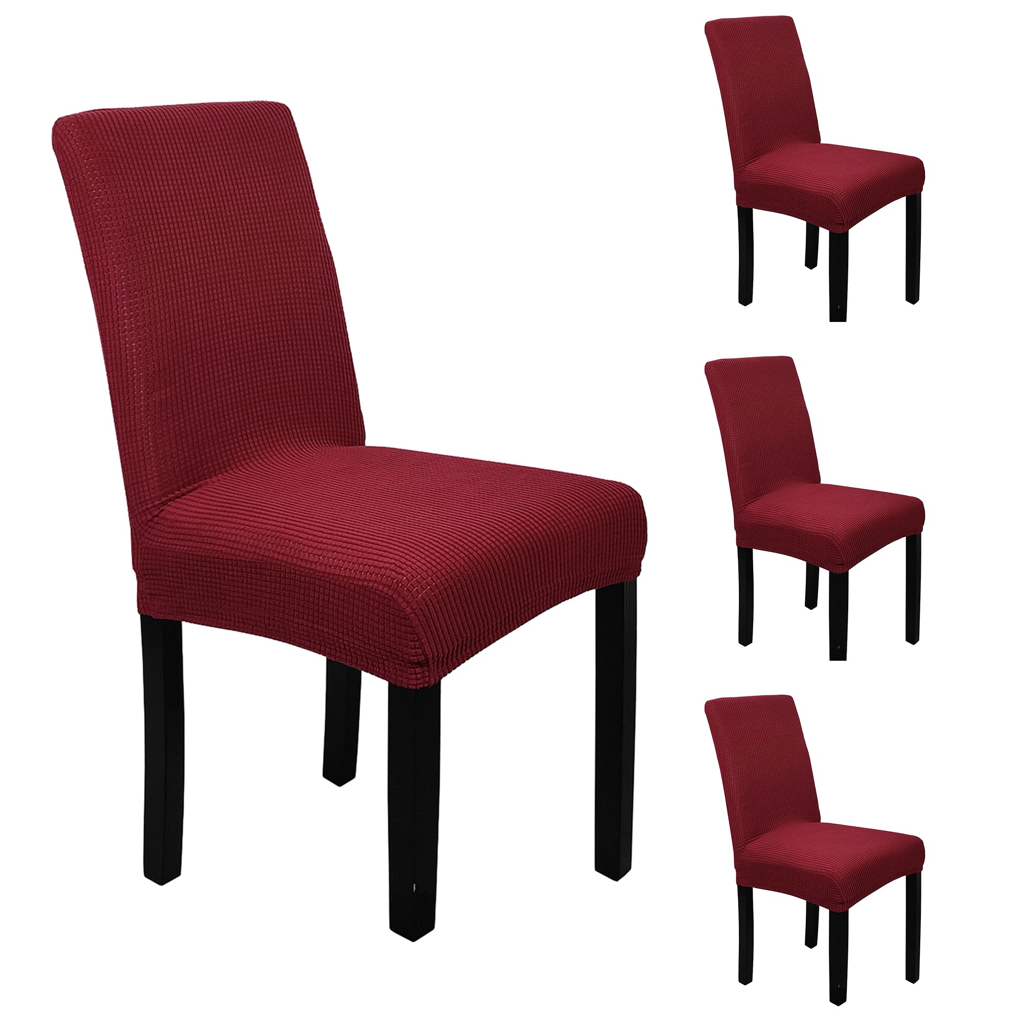 Trimming Shop Velvet Stretch Chair Covers, Spandex Dining Chair Slipcovers, Elastic Removable Washable Chair Seat Covers, Parsons Chair Protectors for Dining Room, Hotel, Wedding, Burgundy, 4pcs โ image 1