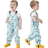 Toddlers Waterproof Rain Bib Pants, Boys Girls Rain Pants Kids Cartoon Rain Trousers Lightweight Mud Pants Rainwear