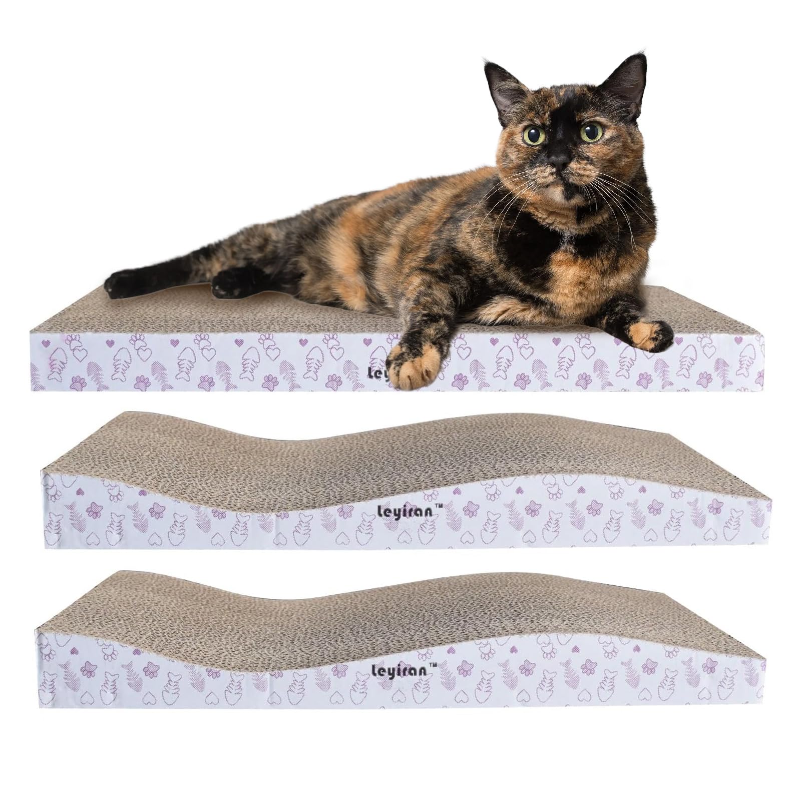 Cat Scratching Board Set of 3,Corrugated Cardboard Cat Scratchers, Includes 1 Flat and 2 Wavy Scratch Pads for Claw Grinding, Play, and Rest – Durable Scratch Pad for Indoor Cats