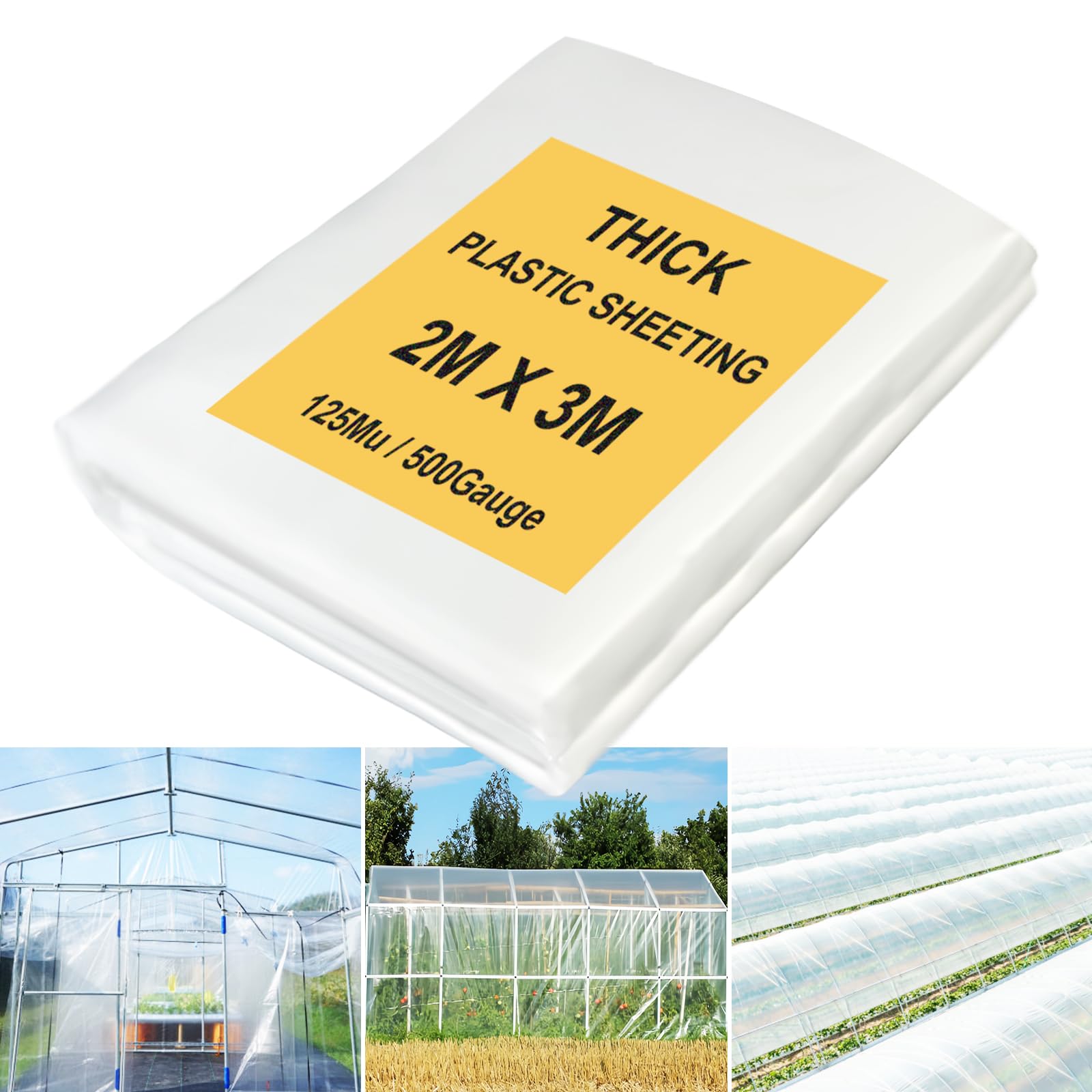 JNBGTU Plastic Sheeting Heavy Duty Polythene Sheeting, Thick Large Clear Plastic Dust Waterproof Sheets, Garden Grow PE Cover Sheets for Gardening Insulation Building Rubble Protection (Clear 2X3M)