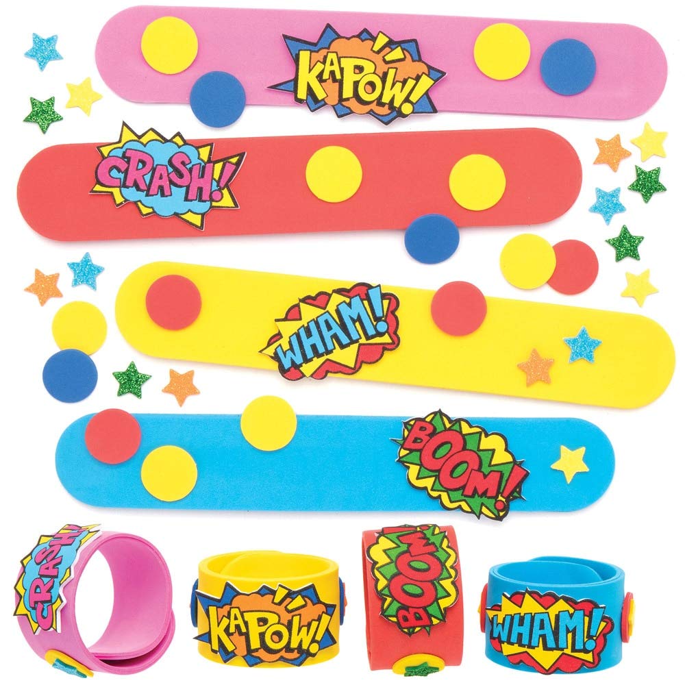 Baker Ross AT899 Star Heroes Snap on Bracelet Kits - Pack of 4, Slap Bands For Children's Party Bag Fillers or Kids Pocket Money Toys
