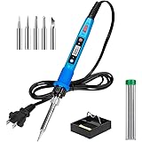 LCD Digital Soldering Welding Iron Kit with Ceramic Heater,5pcs Tips, Stand, Solder Tube, Sponge for Metal, Jewelry, Electric