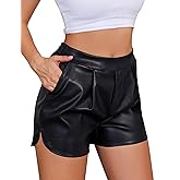 Hibshaby Women's High Waisted Leather Shorts - Black, Modern, Solid Pattern, High Rise, Slim Fit, Hook & Eye Closure