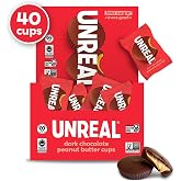 UNREAL Dark Chocolate Peanut Butter Cups, 40 Individually Wrapped Cups | Rich dark chocolate and organic coconut made with only 3 ingredients, just 3g sugar, vegan, gluten free and dairy free.