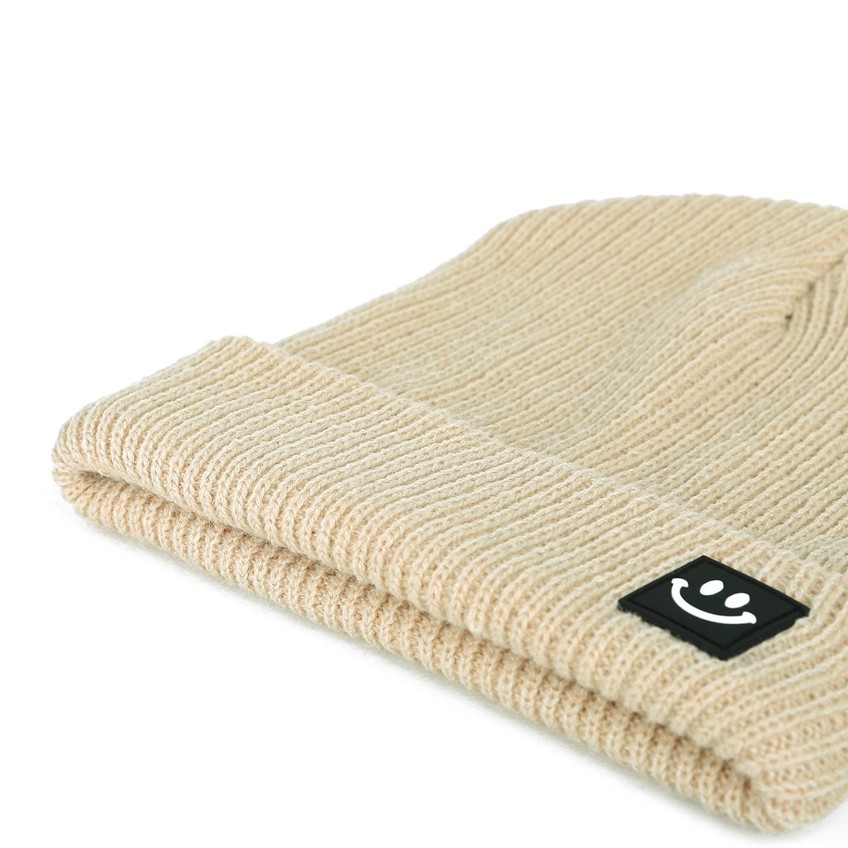 EVRFELAN Women Winter Hat Cuffed Plain Knit Beanie Cap Casual Knitted Warm Skullcap with Smile Face (Beige)