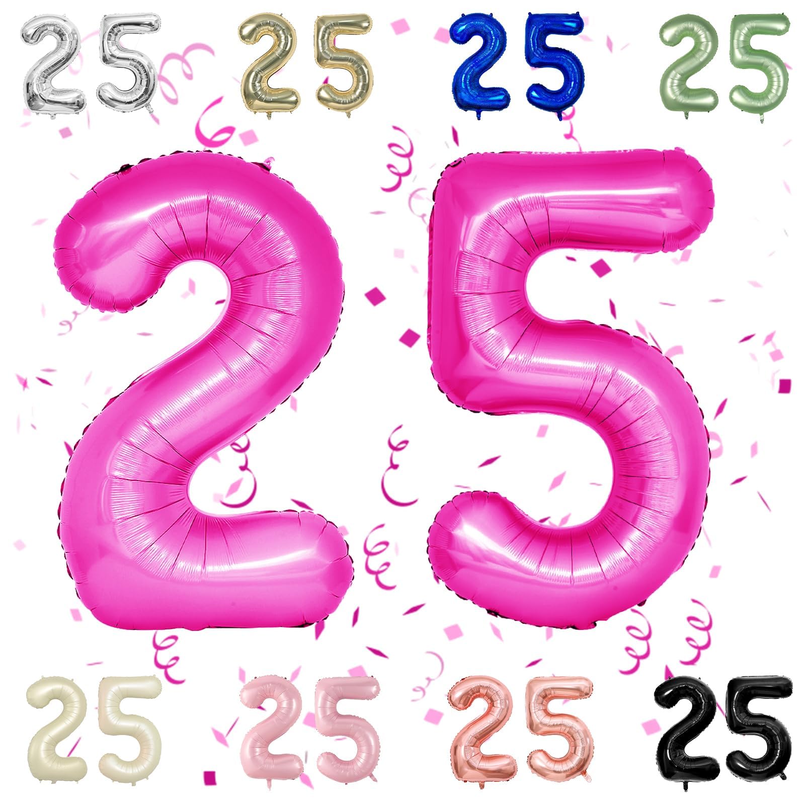 Photo 1 of 40 Inch Hot Pink 25 Number Balloons,Dark Pink 2 & 5 Foil Large Balloons,25 Big Digit Number Balloon for Women 25th 52th Birthday Anniversary Graduation Party Supplies