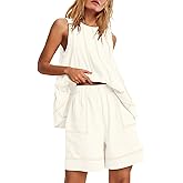 Nirovien Womens Short Sets 2 Piece Vacation Outfits Sleeveless Tank Top and Shorts Matching Set with Pockets