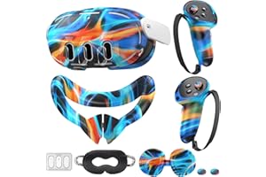 KANG YU Compatible with Oculus Quest 3 Accessories, VR Silicone Face Cover, VR Shell Cover,Touch Controller Grip Cover,Camera Lens Protector Set (Aurora)