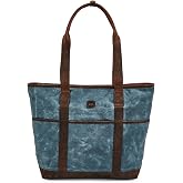 Tote Bag for Women Large Work Shoulder Handbag in Waxed Canvas &amp; Leather | Durable Waxed Cotton Canvas, Leather Trim, Fits 9.7'' iPad, 7 pockets, Secure Zipper, for Office Teacher &amp; Nurse