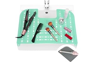 GHWMYD Bathroom Sink Cover Space Saver, Foldable Sink Cover Silicone Makeup Organizer Mat for Over Countertop Bathroom Sink Organizer for Makeup with a Heat Resistant Silicone Mat-Green