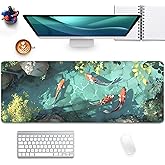 Japanese Koi Carp Fish Desk Pad Mouse Pad,Large Gaming Mouse Mat with Stitched Edges,Non-Slip Rubber Base Mouse Mat for Office,Computer,Keyboard,Laptop and Home Desk Mat(31.5X11.8 in)
