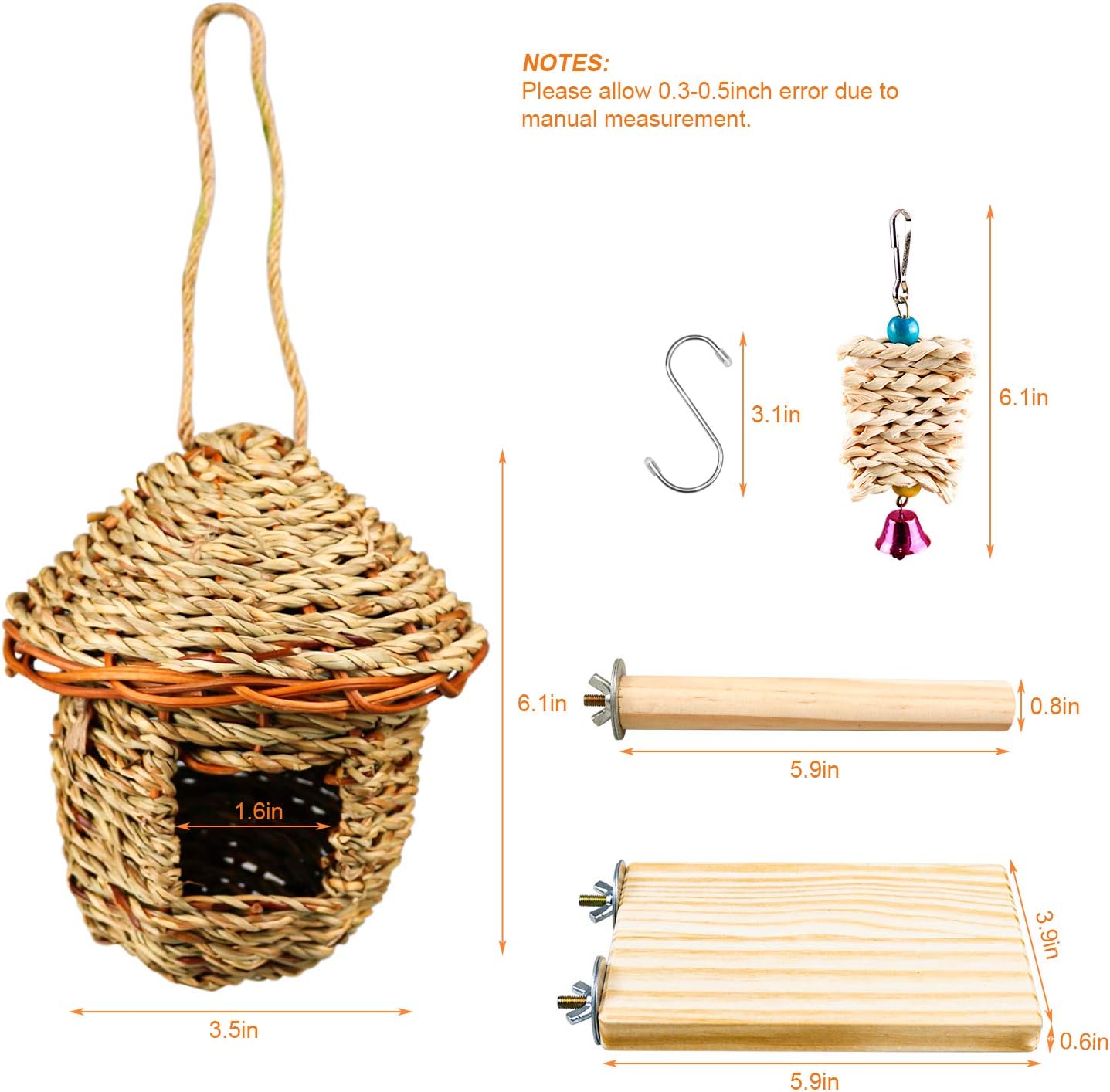 Hummingbird Bird Nest, Handwoven Straw Grass Hanging Bird Hut Grass Woven Parakeet Breeding Cave Cozy Resting Place Sparrow House for Cockatiel Parrots Parakeet Conures Finch (H01) : Kitchen & Dining