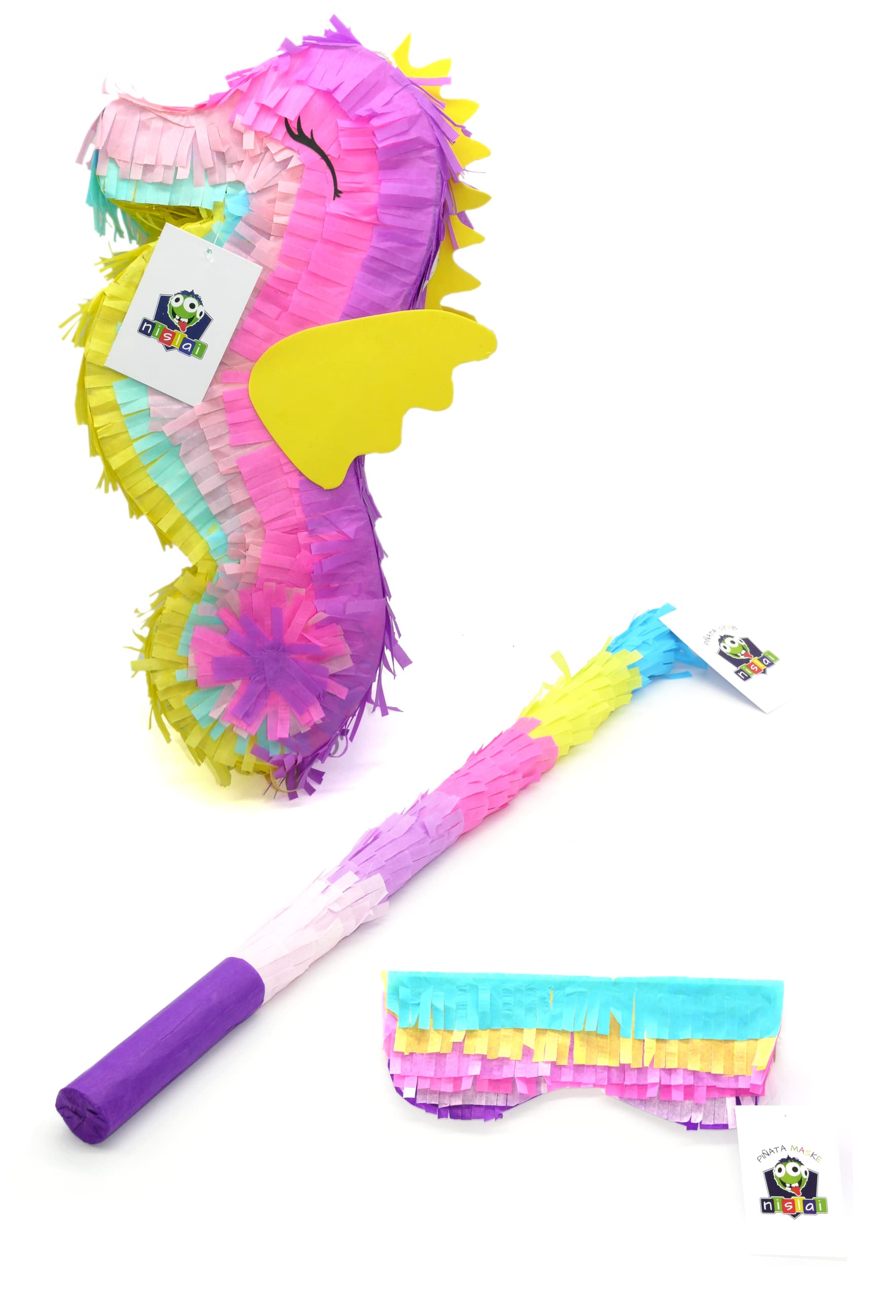 Nislai Seahorse Pinata Set for Birthday Party Girls Gift Decoration (Mini) 40 x 20 x 10 cm Includes Stick and Mask