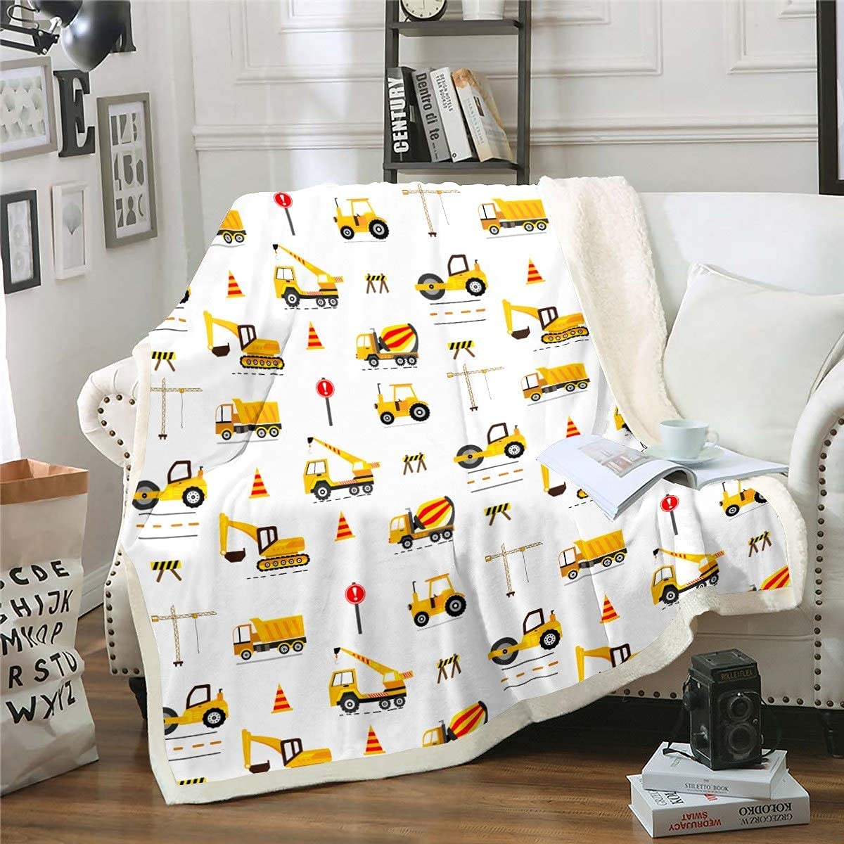 Homemissing Kids Blanket Cartoon Cars Blanket Excavator Tractor For Boys Bedroom Abstract Vehicles Cranes Ultra Soft Microfiber Flannel Fleece Baby 30x40 Inch