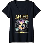 Womens Aries Zodiac Sign Aries Birthday Aries Astrology V-Neck T-Shirt