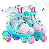 METROLLER Adjustable Kids Balance Roller Skates for Toddler Ages 3-6 Rainbow Unicorn Dinosaurs Illuminating Rollerskates for Girls Boys Ages 5-8 Three-Point Type Suitable for Beginners