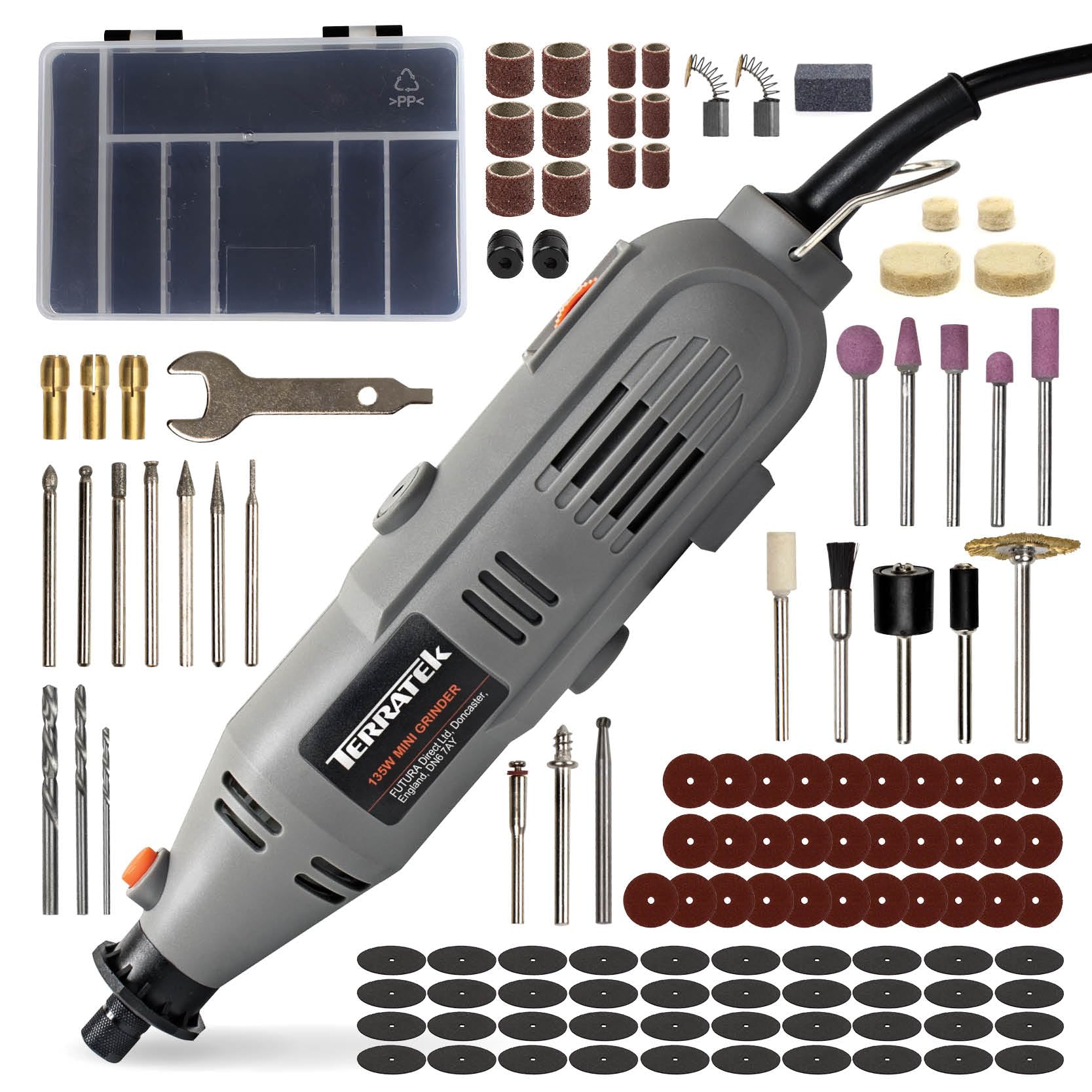 Terratek Corded Rotary Tool 120Pc Accessory Set, 135W Variable Speed 8000-33000RPM, Ideal for DIY Projects, Woodwork, Hobby Craft & Dremel Multi Tool Compatible