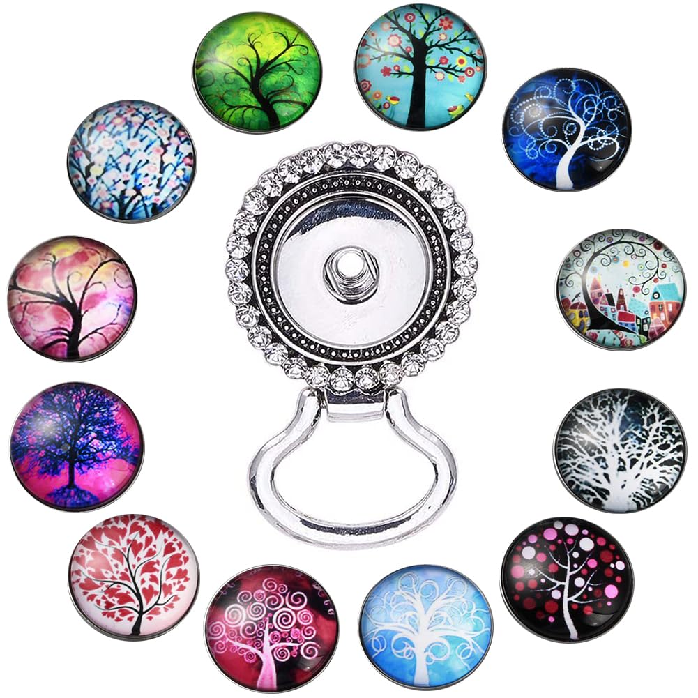 SUNNYCLUE 1 Box 13pcs Interchangeable Eyeglass Holding Snaps Button Brooch Tree of Life Glass Bouquet Charms 18mm Snap Charms Pendant for Jewellery Making Supplies