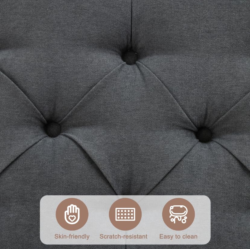 Weture 35 Inch Extra Large Storage Ottoman Coffee Table No Assembly Required, Oversized Square Ottoman with Storage, Tufted Upholstered Ottoman Coffee Tables for Living Room (Fabric, Dark Grey) - Image 8