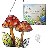 Mushroom Sun Catcher Indoor Window Handmade Stained Glass Window Hanging Flowers for Decoration Mushroom Gifts for Women Mother Mom Grandma Friends Wall Art for Home Decor (Mushroom, Medium)
