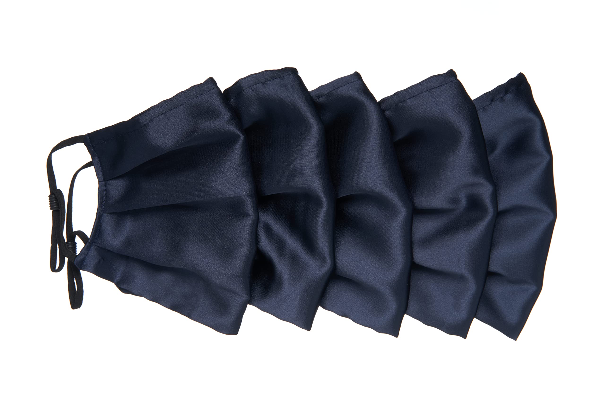 Habac Studio Pack of 5 Satin Silk Face Masks, Washable, Reusable, Mens and Women, Silk Face Covering, Nose Wire, Adjustable, UK Seller (Navy)