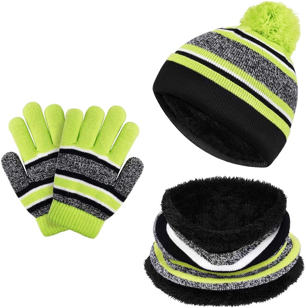 VBIGER Kids Winter Knitted Set Knitted Hat Scarf Gloves for Kids 3Pcs Aged 3-6 Green: Clothing