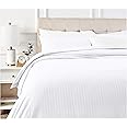 Amazon Basics Brushed Microfiber 3 Pieces Duvet Cover Set, Full/Queen, Bright White, Striped
