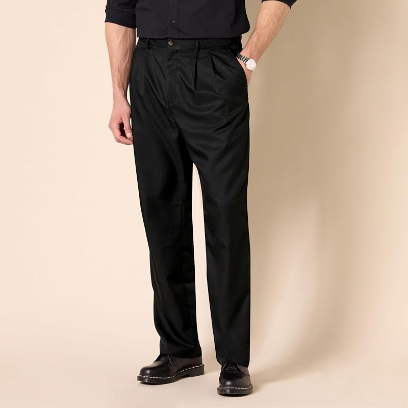 Pantalon Habillé à Pinces à Taille Ajustable Coupe Classique Homme, Noir, 28W / 28L