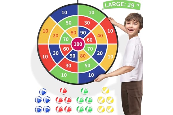 TEMI 29" Large Dart Board for Kids, Boys Toys Dartboards with 20 Velcro Sticky Balls/Darts, Indoor & Outdoor Sport Fun Party