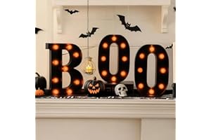 SLADPOEM Halloween Decorations Indoor – “Boo” Sign LED Marquee Light Up Letters, Vintage Gothic Halloween Decor for Fireplace, Tabletop, Wall, Kitchen, Desk, Bedroom, Party Supplies and Ornaments