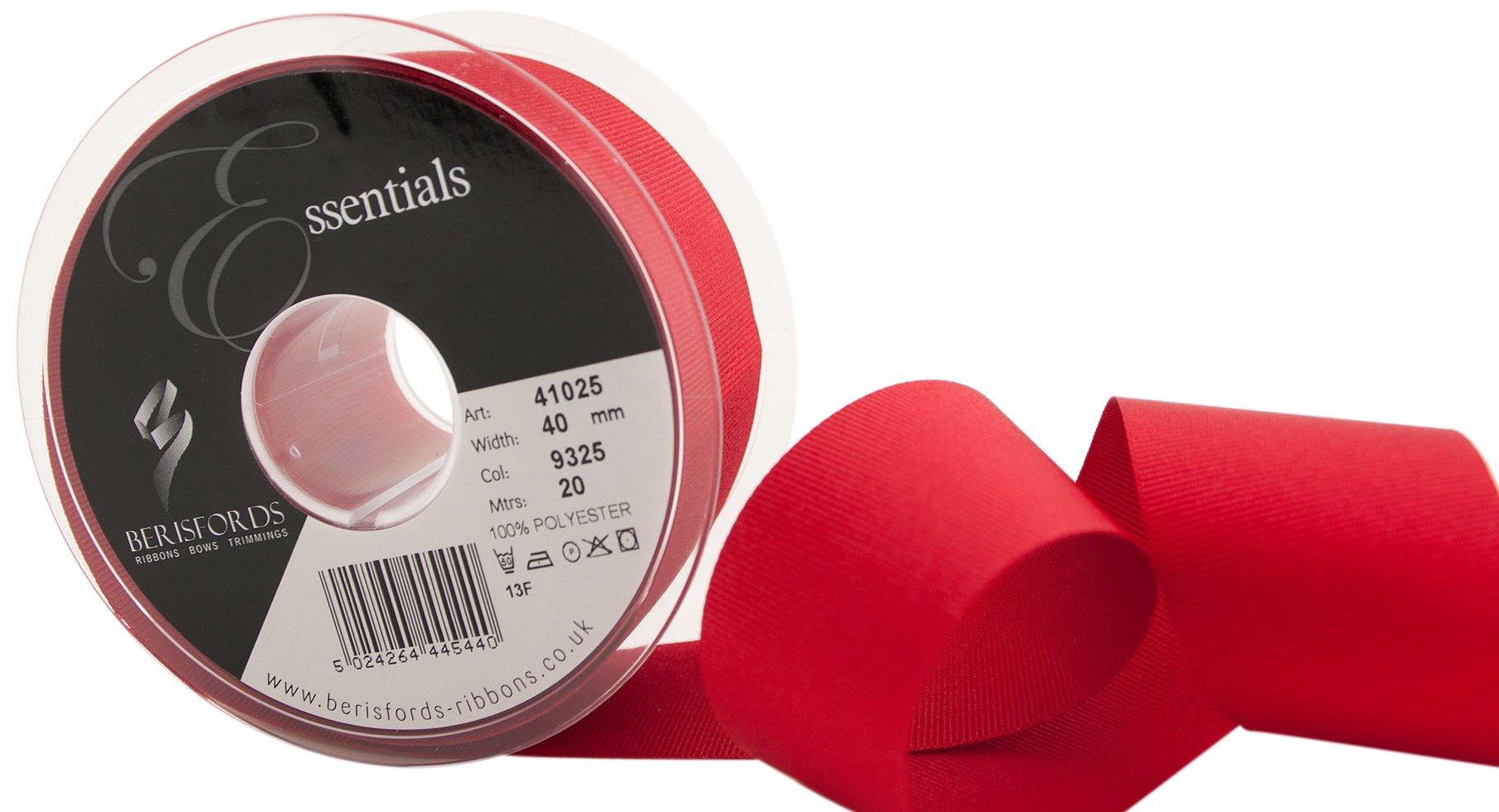 Berisfords 41025 20 m x 40 mm Polyester Grosgrain Ribbon, Red โ image 1