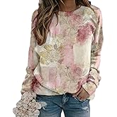 Nupucy Women's Floral Print Long Sleeve Sweatshirt – Soft Stretchy Round Neck Casual Top for Spring Autumn Winter Daily Wear