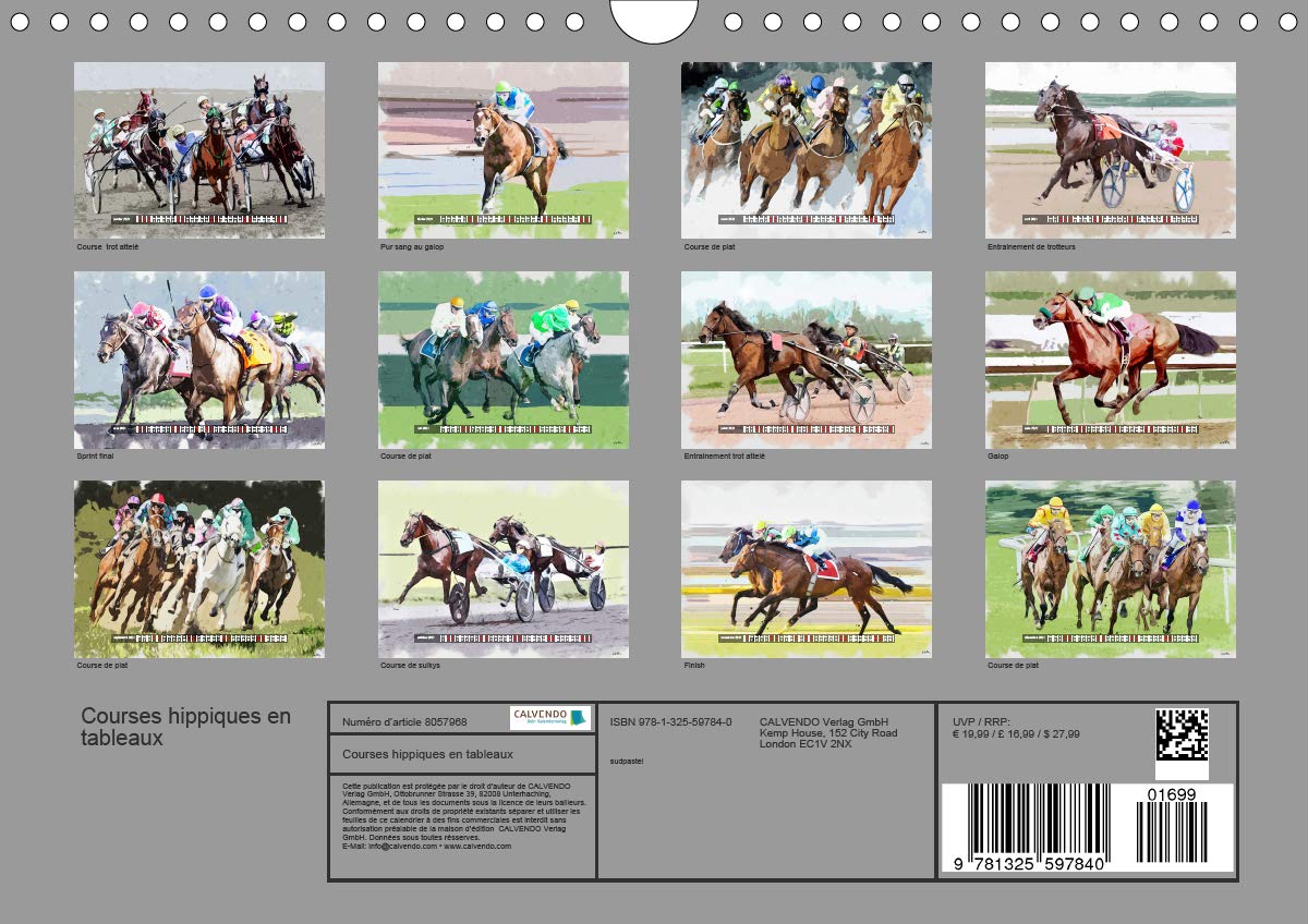 Calendrier Courses Hippiques 2023 Amazon.fr - Courses Hippiques En Tableaux (Calendrier Mural 2021 Din A4  Horizontal): Série De 12 Tableaux, Créations Originales Avec Pour Thème Les  Courses De Chevaux (Calendrier Mensuel, 14 Pages ) - Sudpastel, K.a. -  Livres