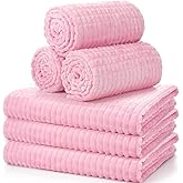 Buryeah 6 Pcs Flannel Fleece Throw Blanket Bulk 50 x 60 Inch Wedding Throw Blanket 3D Jacquard Grid Design Soft for Couch Sofa Chair Donation Homeless Gift (Pink)