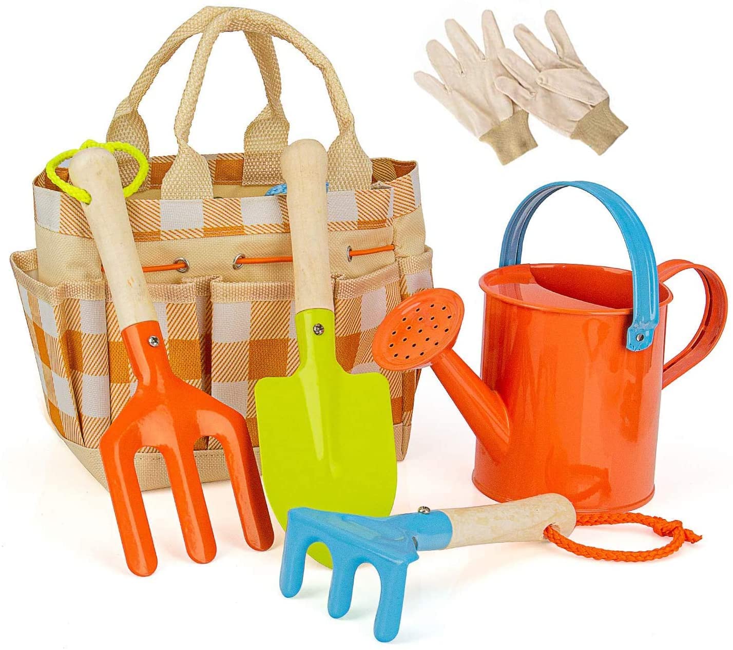 STORMSHOPPING Kids Gardening Tool Set for Toddler, Childrens Garden Tool Set for Girl, Set of Watering Can, Gloves, Trowel, Shovel, Rake and Garden Bag