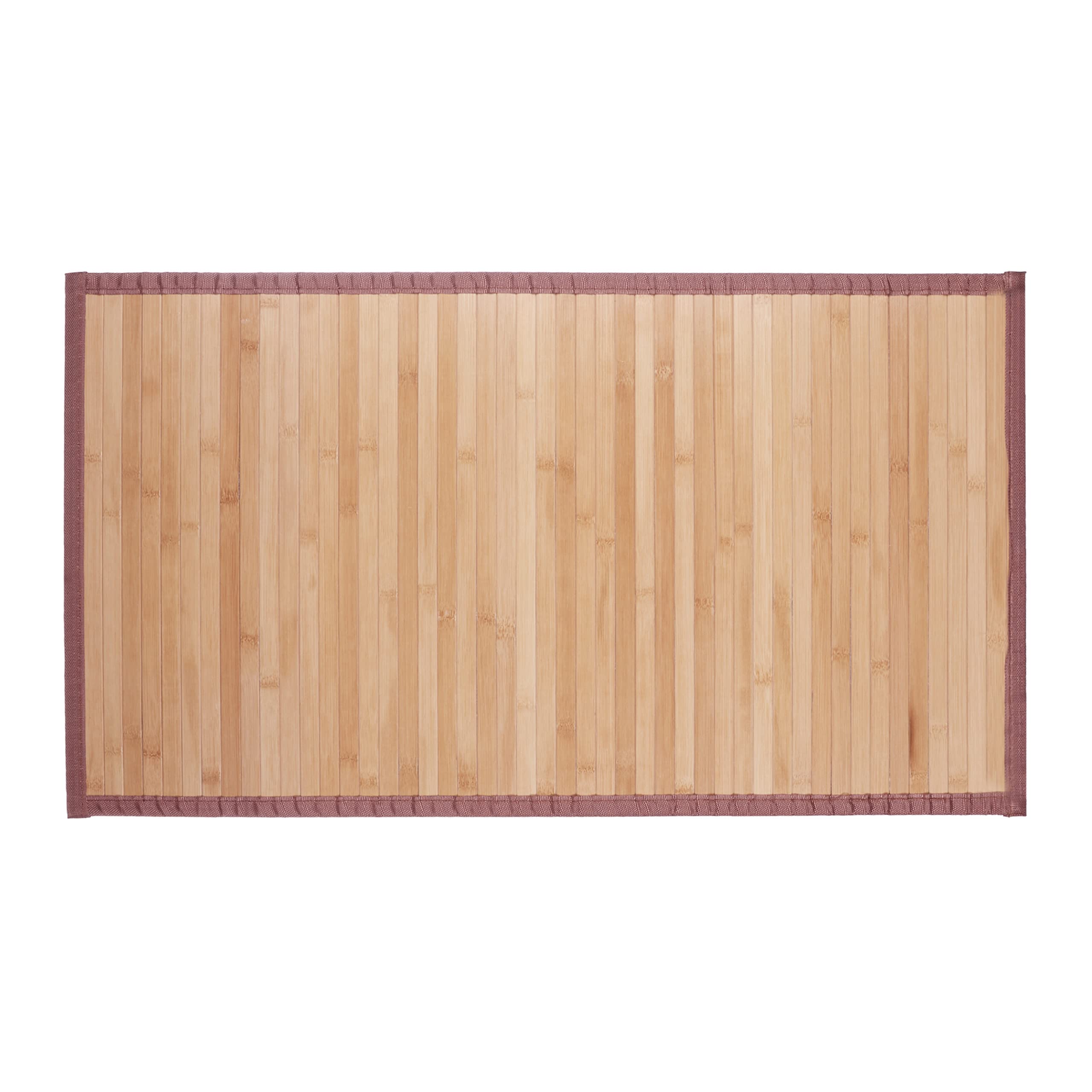 Relaxdays Natural Bamboo Bath Mat, Moisture-Resistant, Textile Border, Bathtub Rug, 80 x 45 cm, Brown