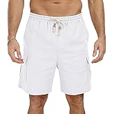 NITAGUT Men's Linen Shorts Summer Beach Casual Drawstring Shorts with Multi Pockets