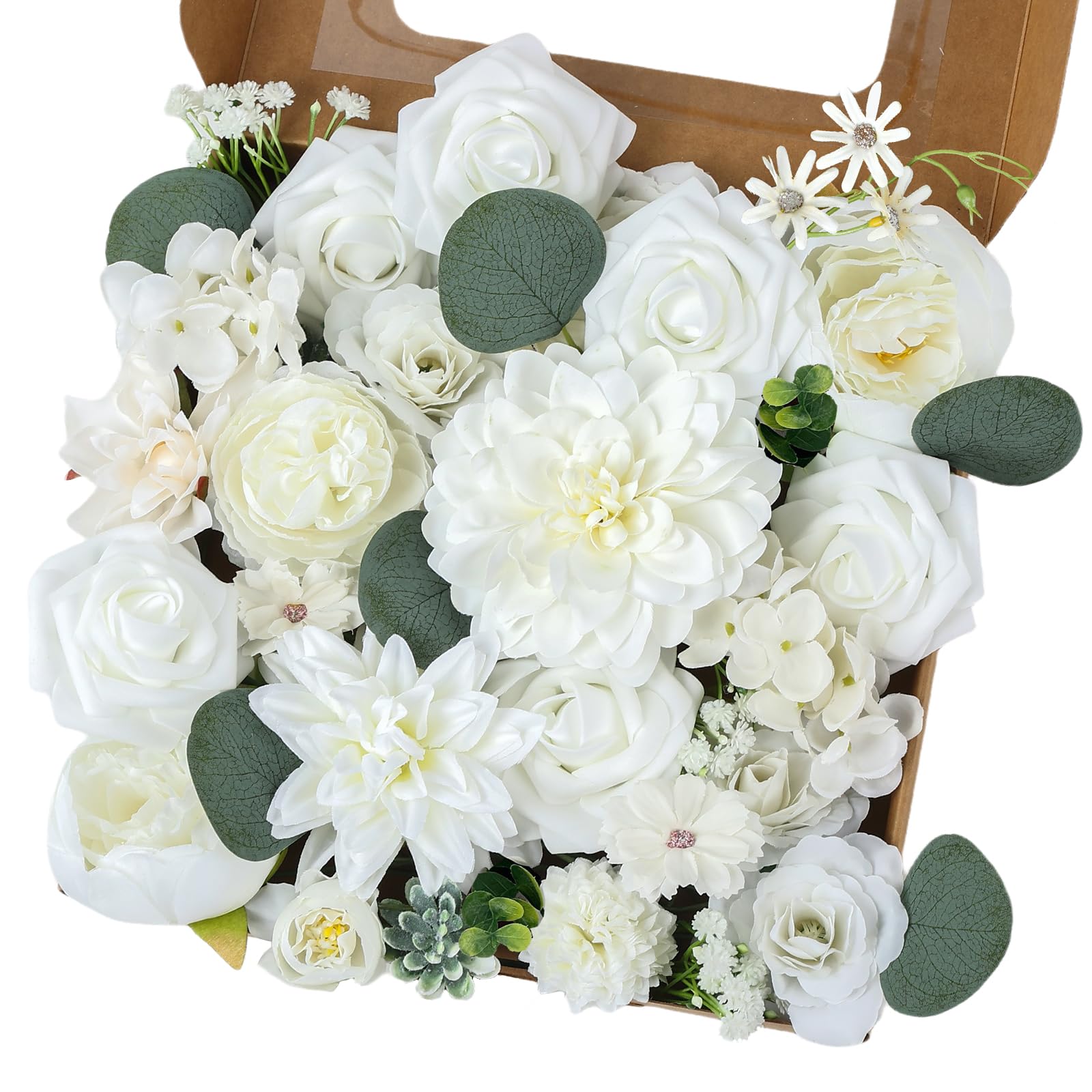 Photo 1 of JSLOVFLO Multi Use Artificial Flowers Combo for DIY Centerpieces Arrangements Wedding Bridal Bouquet Table Chair Decor Candle Holder Baby Shower Cake Decor Flower Strips Home Décor (White Series)