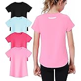 EXARUS 4 Pack Girls Athletic Shirts Quick Dry Shirts Short Sleeve T Shirts Tee Workout Activewear Tops for Tween