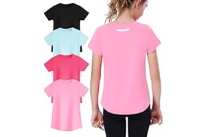 EXARUS 4 Pack Girls Athletic Shirts Quick Dry Shirts Short Sleeve T Shirts Tee Workout Activewear Tops for Tween